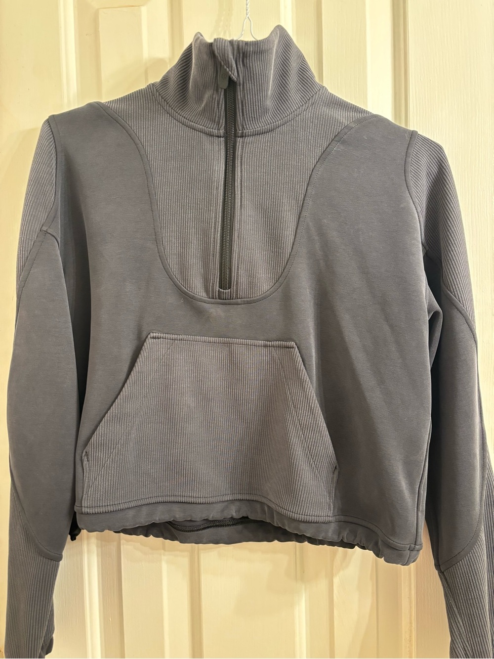Cropped Quarter-Zip Pullover in Slate Gray